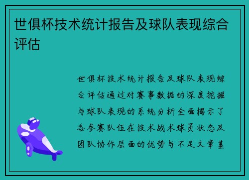 世俱杯技术统计报告及球队表现综合评估